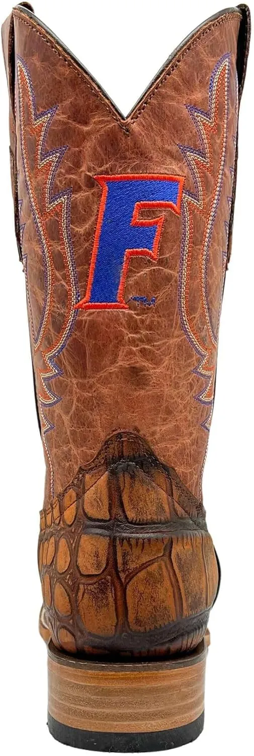 Vaccari Men's Cooper Genuine Exotic Print Leather & Embroidery Broad Square Toe Officially Licensed Cowboy University Boots