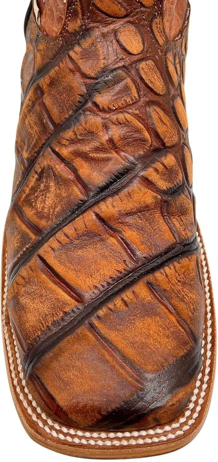 Vaccari Men's Cooper Genuine Exotic Print Leather & Embroidery Broad Square Toe Officially Licensed Cowboy University Boots