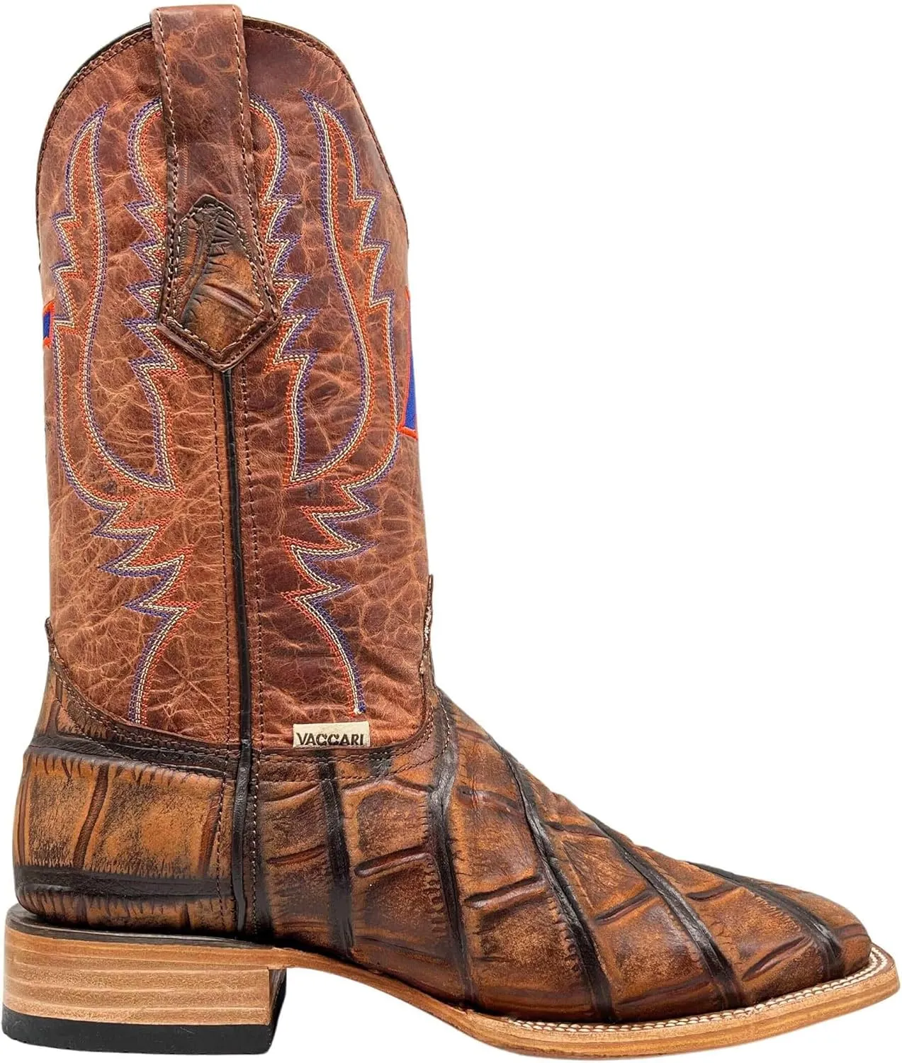 Vaccari Men's Cooper Genuine Exotic Print Leather & Embroidery Broad Square Toe Officially Licensed Cowboy University Boots