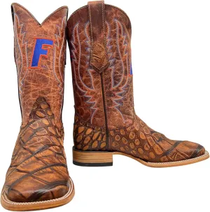 Vaccari Men's Cooper Genuine Exotic Print Leather & Embroidery Broad Square Toe Officially Licensed Cowboy University Boots