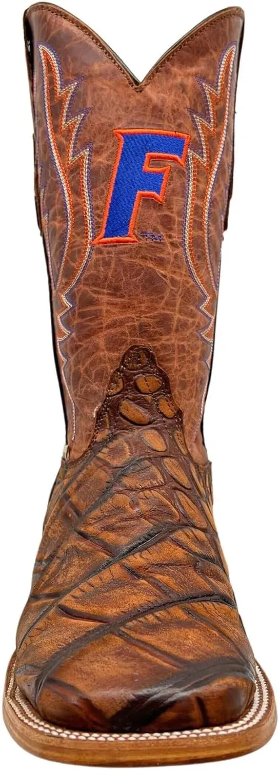 Vaccari Men's Cooper Genuine Exotic Print Leather & Embroidery Broad Square Toe Officially Licensed Cowboy University Boots