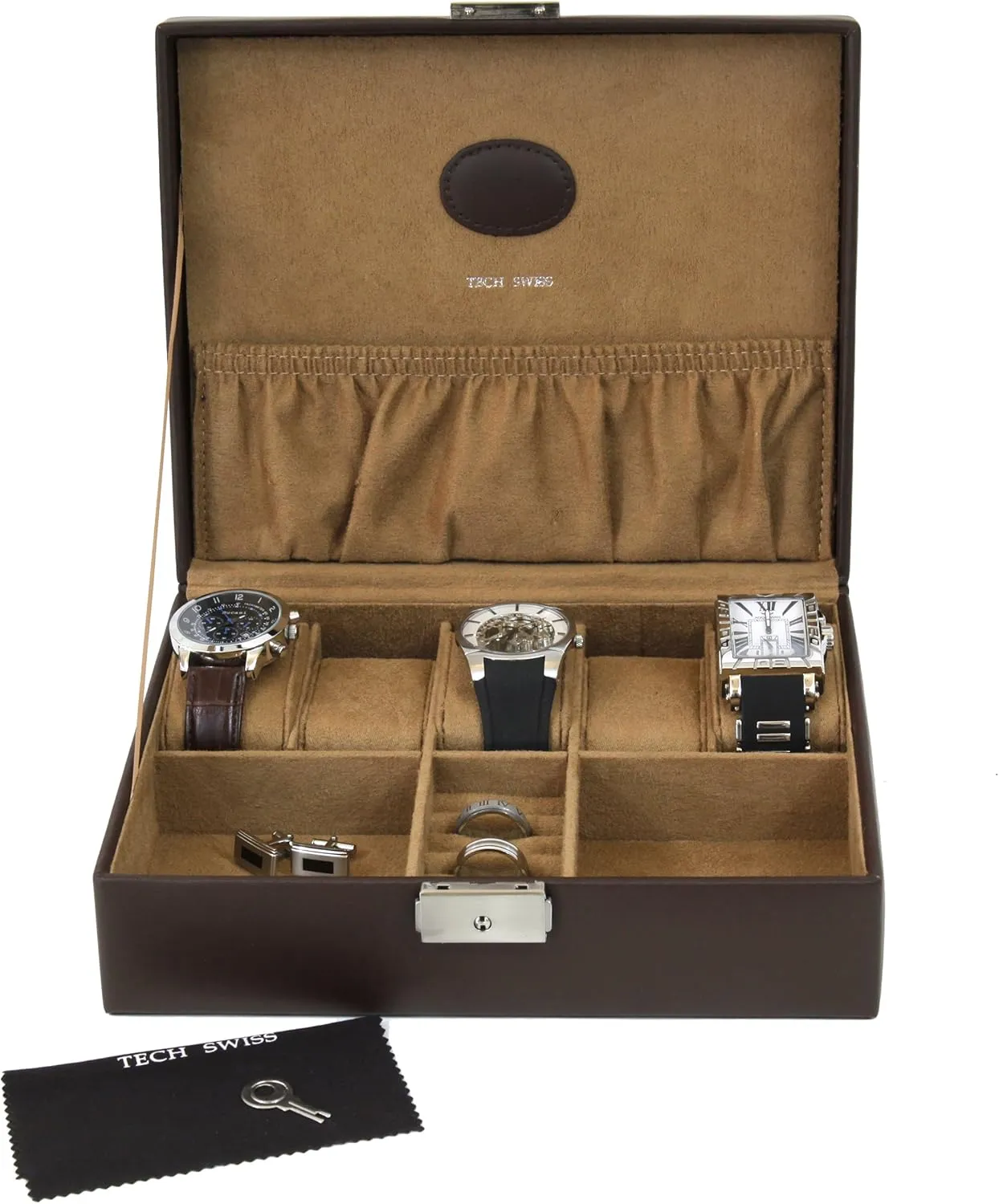 Valet for Watches Jewelry Cuff links Leather Compact (Brown)