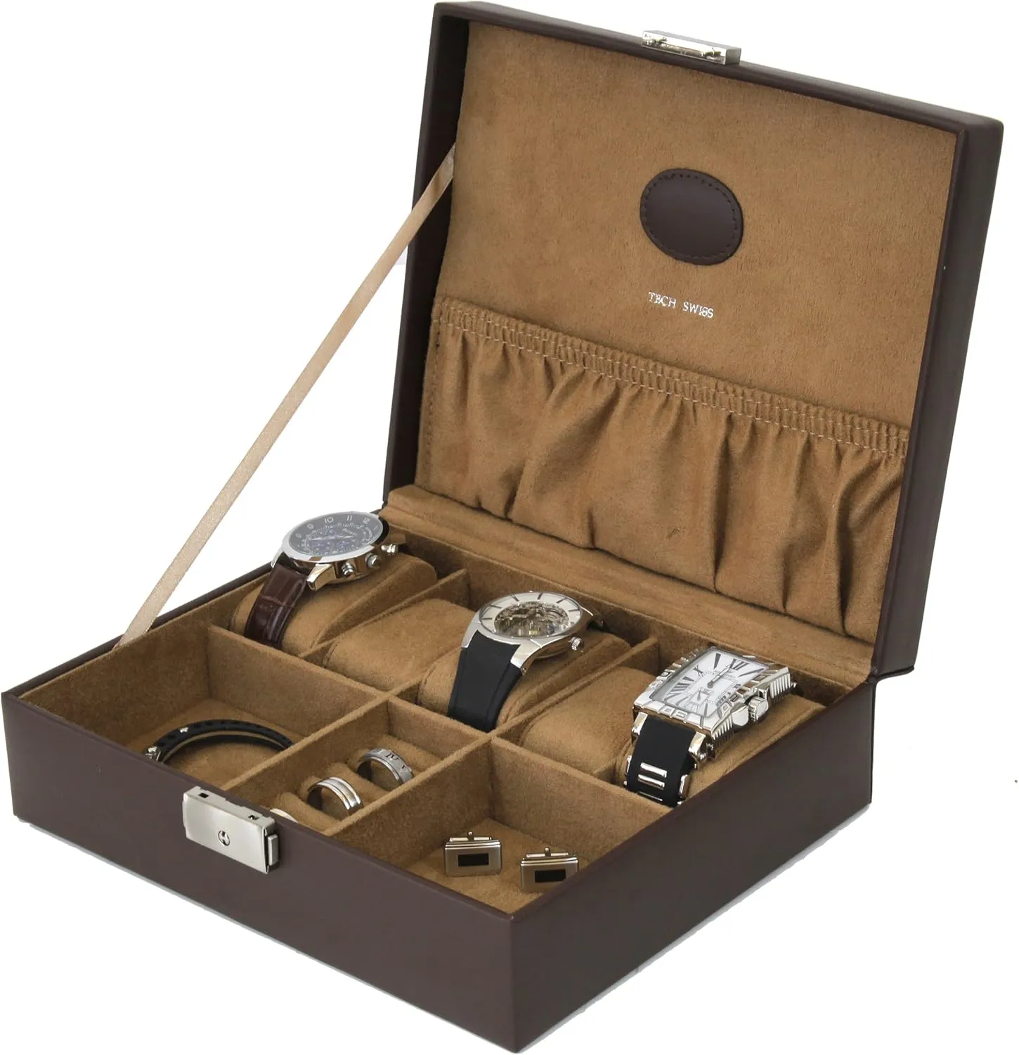 Valet for Watches Jewelry Cuff links Leather Compact (Brown)