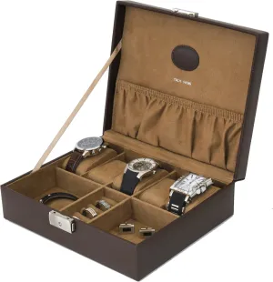 Valet for Watches Jewelry Cuff links Leather Compact (Brown)