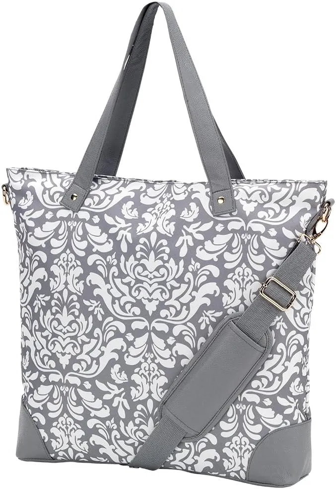 VIV&LOU Shoulder Tote Bag Faux Leather Trim (Personalized, Ella Gray Parisian Print)
