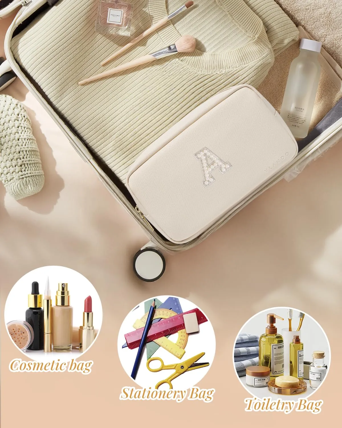 Vlando Bridesmaid Engagement Gift for Her Small Cosmetic Bag Makeup Organizer Monogrammed Birthday Gifts for Mom Women Travelers Grandma M