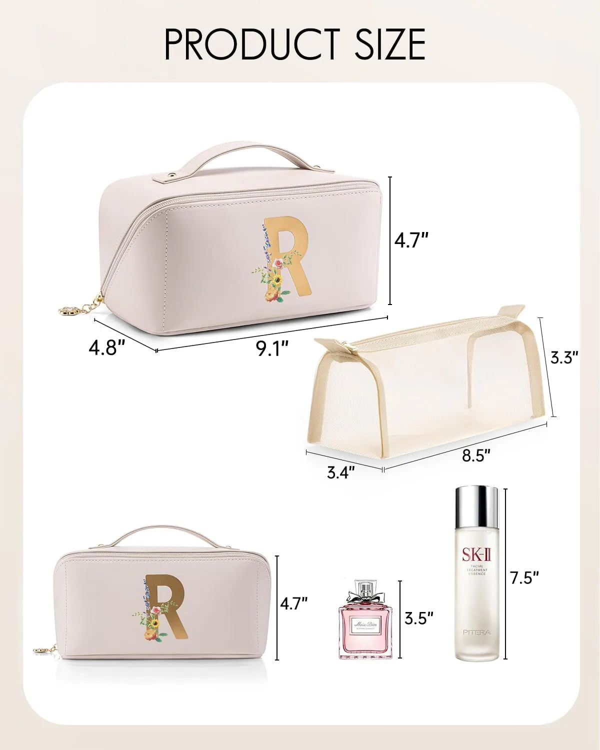 Vlando Personalized Birthday Gift,Initial Makeup Organinzer,Graduation Gifts for Her Sister Birthday Gift Ideas,Monogrammed Cosmetic Travel Bag(Letter R)
