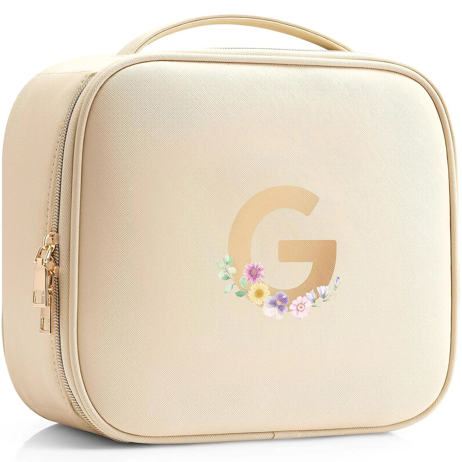Vlando Teacher Appreciation Gifts for Women，Initial Makeup Organizer Bag,Monogrammed Bridal Shower Gifts Birthday Gift Christmas Gift(Letter G)