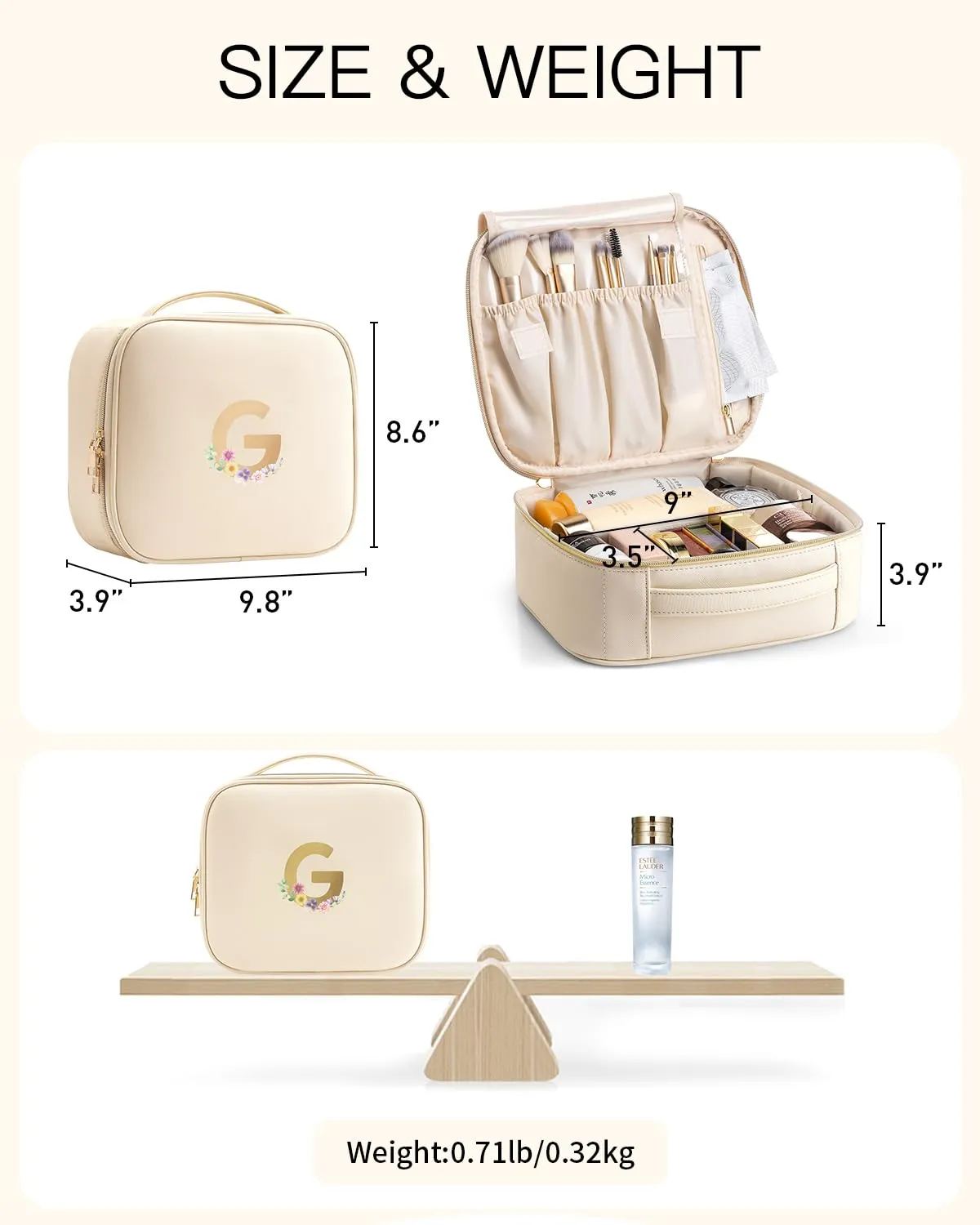 Vlando Teacher Appreciation Gifts for Women，Initial Makeup Organizer Bag,Monogrammed Bridal Shower Gifts Birthday Gift Christmas Gift(Letter G)
