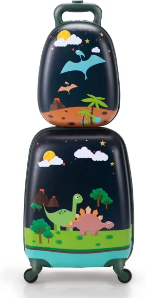 VLIVE Kids Luggage Set for Boys, 12” Backpack on Carry on Luggage for Kids, Travel Suitcase with Wheels for 3-5 years old, Dinosaur