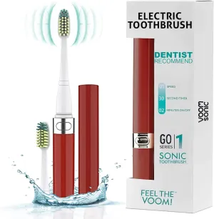 Voom Sonic Go 1 Series Travel Electric Toothbrush Travel Toothbrushes - Battery Operated Toothbrush for Adults & Kids, Dentist Recommended Toothbrush, Portable with 2 Minute Timer (Metallic Red)