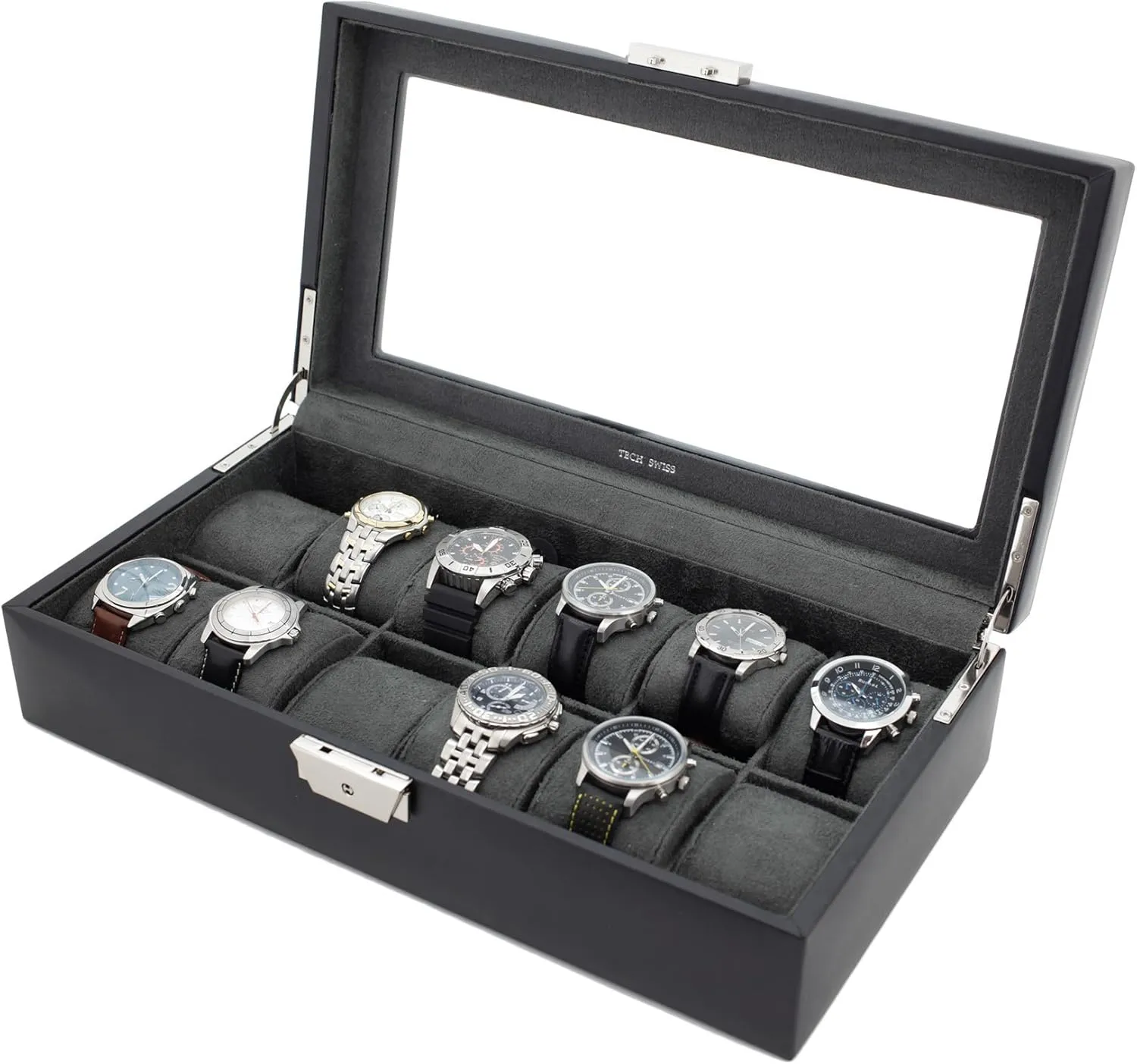 Watch Box XL for 12 Leather Compartments (Fits 65mm) Glass Window