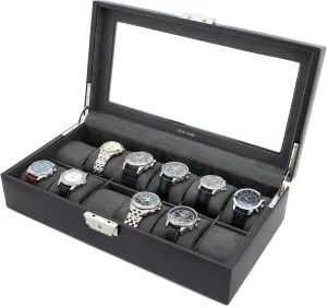 Watch Box XL for 12 Leather Compartments (Fits 65mm) Glass Window