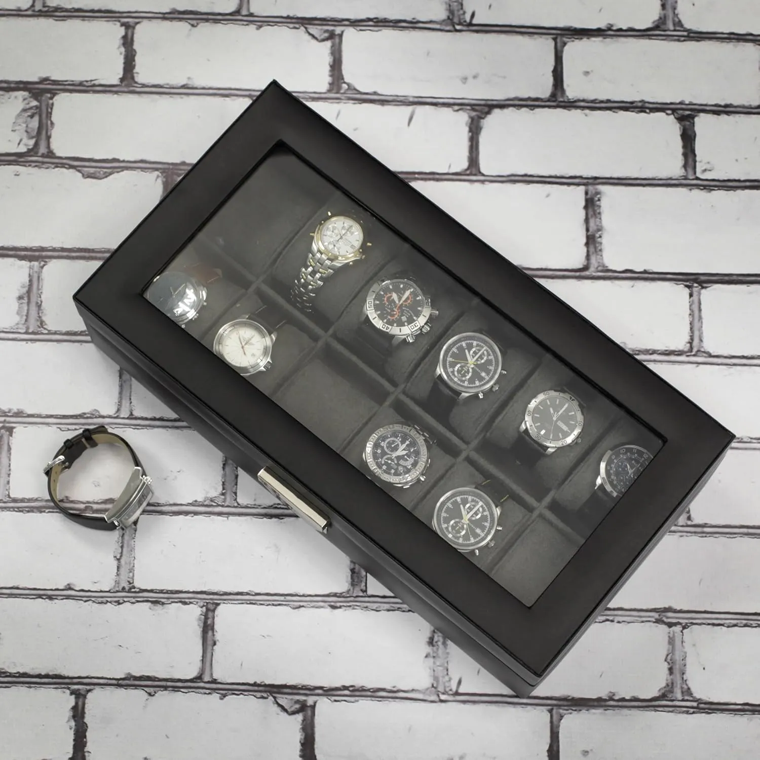 Watch Box XL for 12 Leather Compartments (Fits 65mm) Glass Window