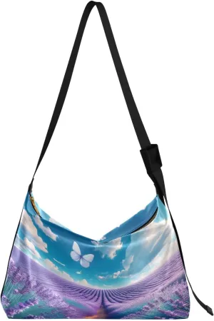 Watercolor Tree and Stars Leather Crossbody Bag, Lightweight Shoulder Hobo Bag, Lady Leather Bag