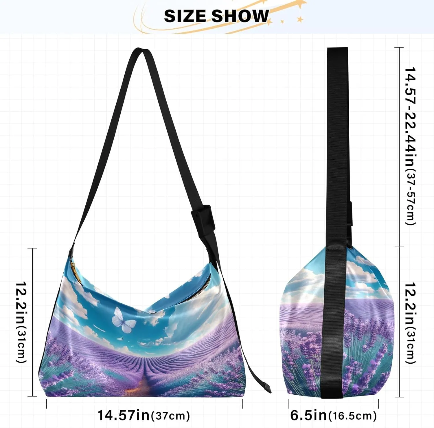 Watercolor Tree and Stars Leather Crossbody Bag, Lightweight Shoulder Hobo Bag, Lady Leather Bag