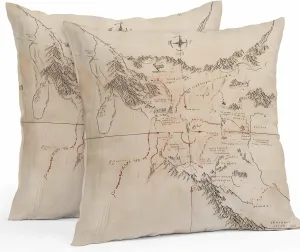 Waterproof Pillow Covers Pack of 2, Retro Medieval Treasure Map Outdoor Pillowcases Cushion Cases, Vintage Abstract Mountain Decorative Throw Pillow Cover for Couch Sofa Bed