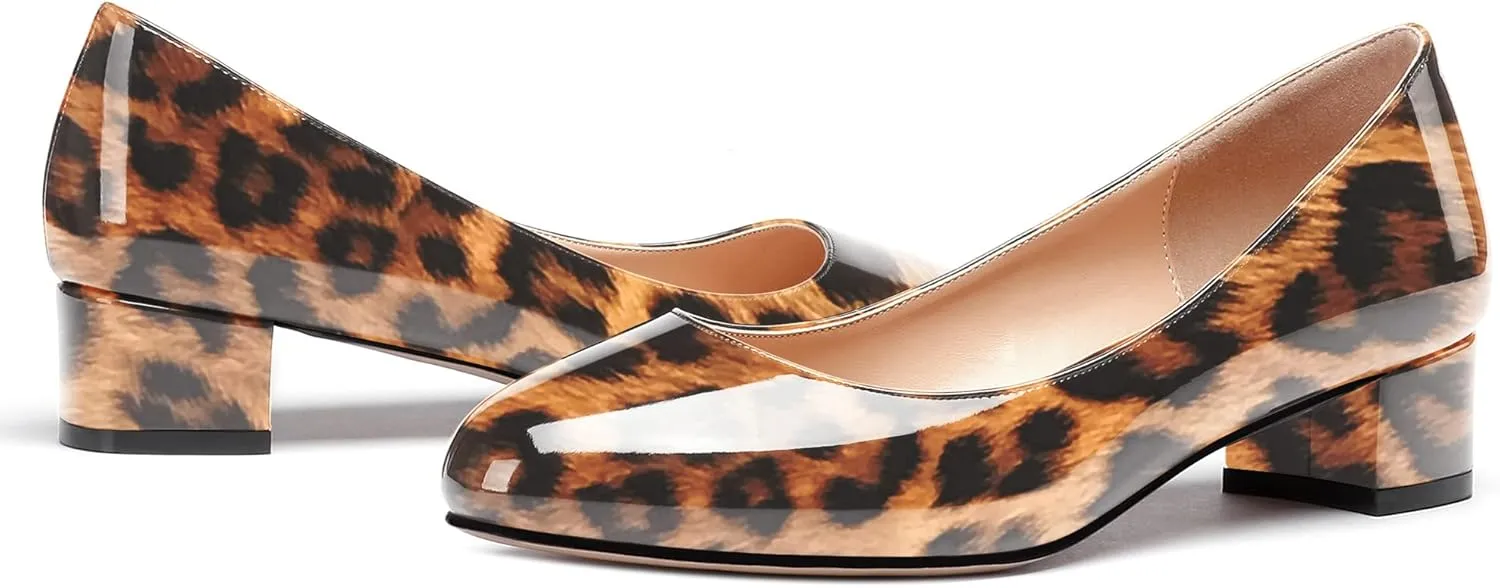 WAYDERNS Women's Slip On Round Toe Patent Chunky Low Block Kitten Heel Pumps Shoes 1.5 Inch