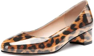 WAYDERNS Women's Slip On Round Toe Patent Chunky Low Block Kitten Heel Pumps Shoes 1.5 Inch