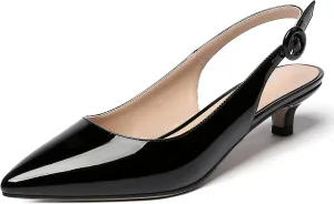 WAYDERNS Women's Solid Patent Leather Ankle Strap Pointed Toe Buckle Slingback Kitten Low Heel Pumps Shoes 1.5 Inch