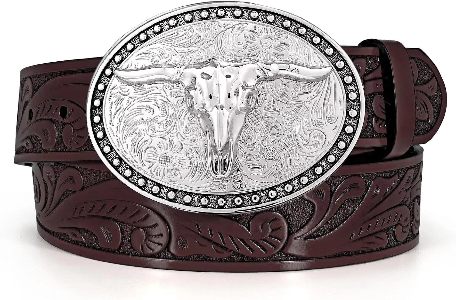 Western Leather Belt for Men Women Cowgirl Cowboy Western Longhorn Bull Buckle Belt for Jeans Christmas Gifts Belts