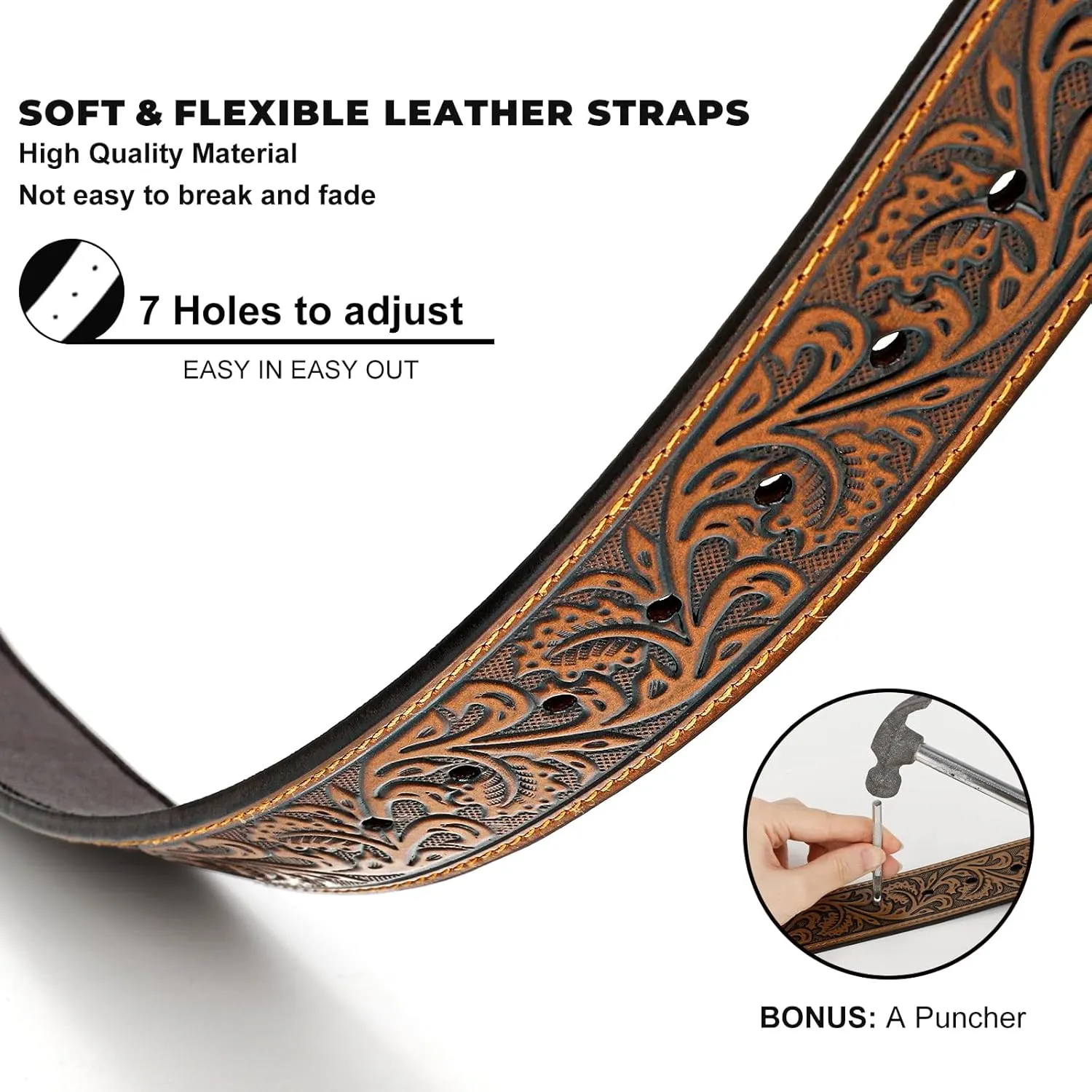 Western Leather Belt for Men Women Cowgirl Cowboy Western Longhorn Bull Buckle Belt for Jeans Christmas Gifts Belts