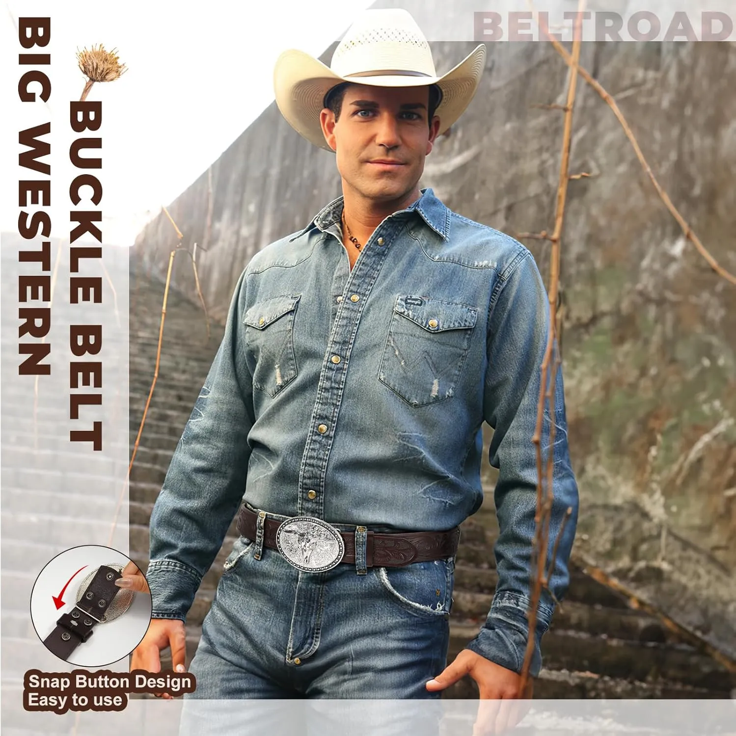 Western Leather Belt for Men Women Cowgirl Cowboy Western Longhorn Bull Buckle Belt for Jeans Christmas Gifts Belts