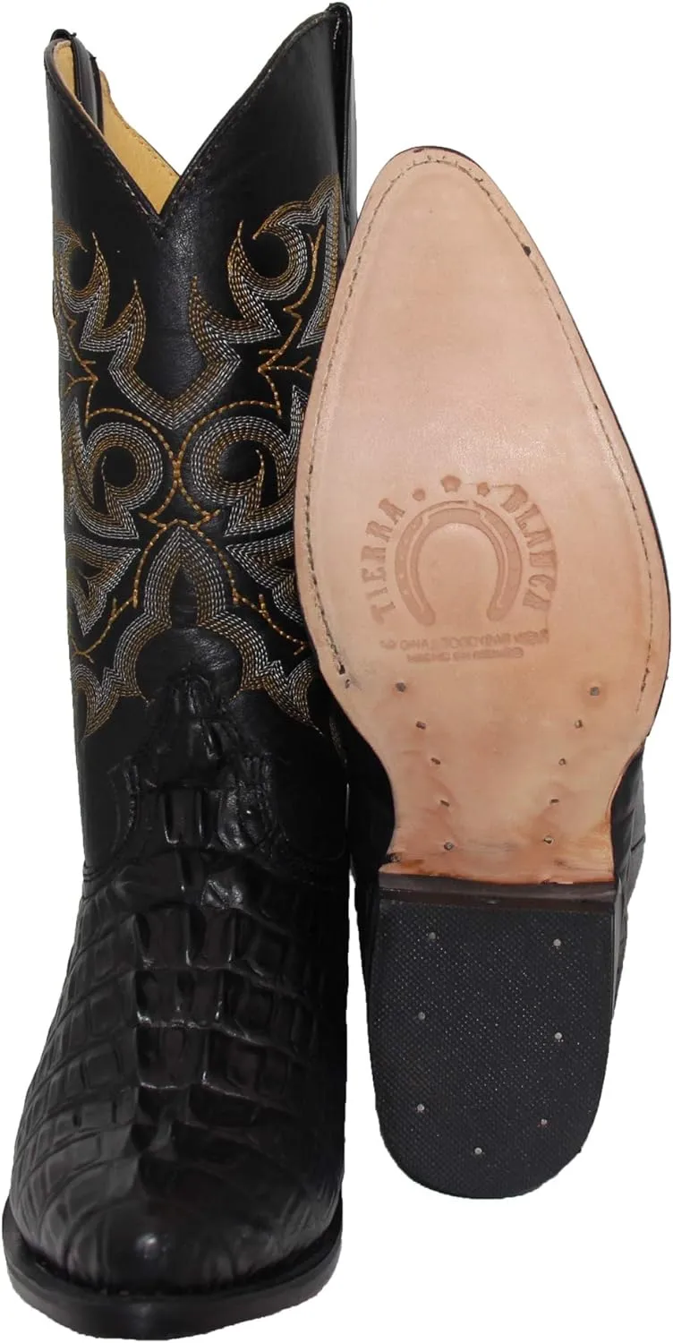 Western Shops Mens Leather Crocodile Alligator Design Cowboy Western Boots with Free Belt