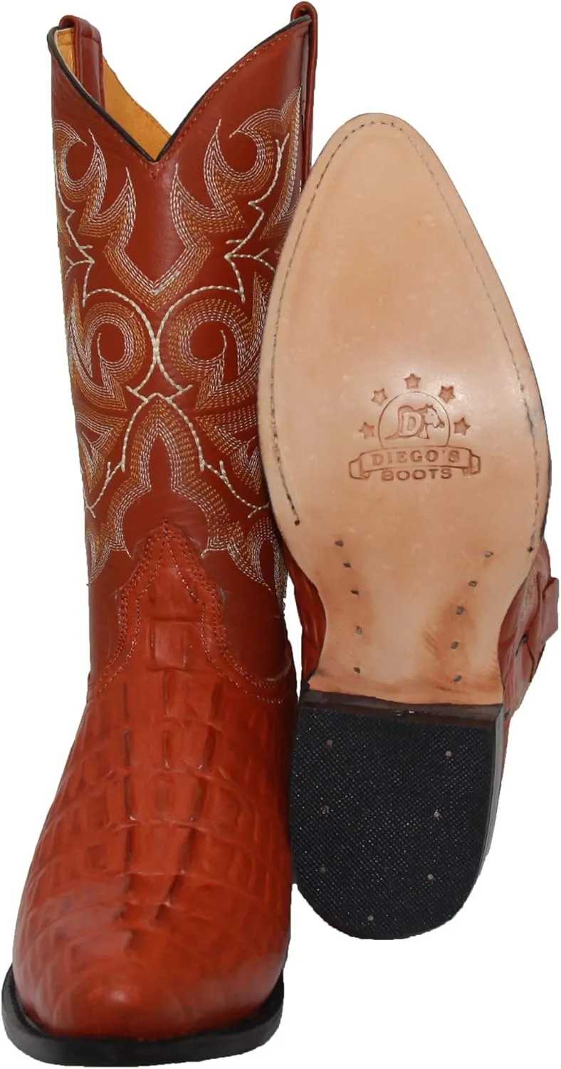 Western Shops Mens Leather Crocodile Alligator Design Cowboy Western Boots with Free Belt
