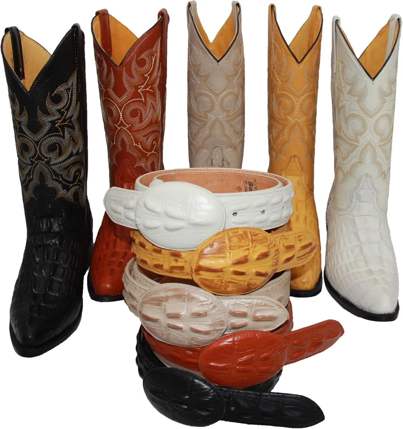 Western Shops Mens Leather Crocodile Alligator Design Cowboy Western Boots with Free Belt