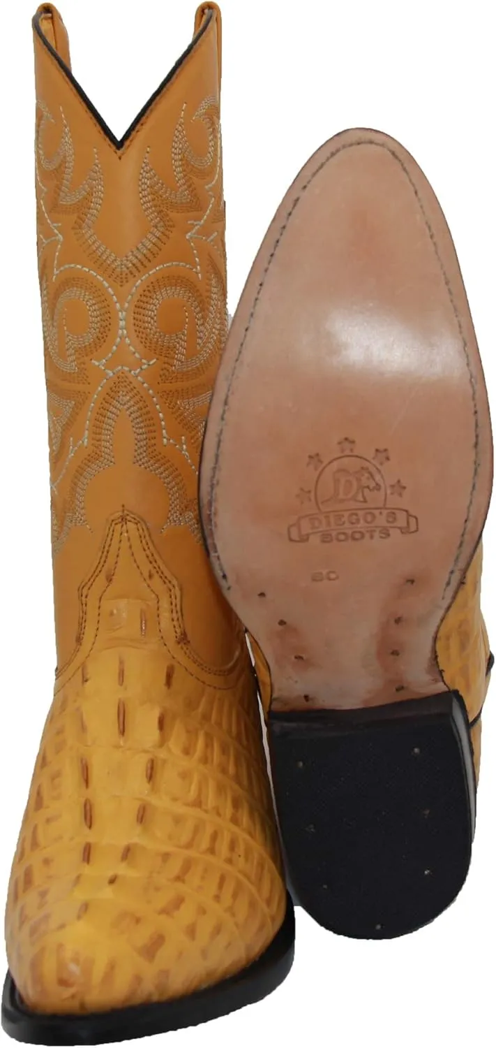 Western Shops Mens Leather Crocodile Alligator Design Cowboy Western Boots with Free Belt