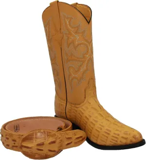 Western Shops Mens Leather Crocodile Alligator Design Cowboy Western Boots with Free Belt