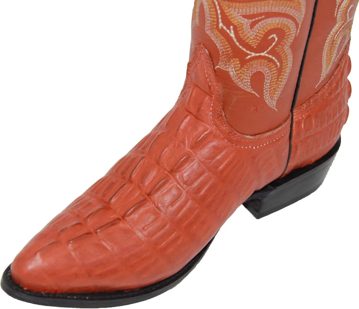 Western Shops Mens Leather Crocodile Alligator Design Cowboy Western Boots with Free Belt