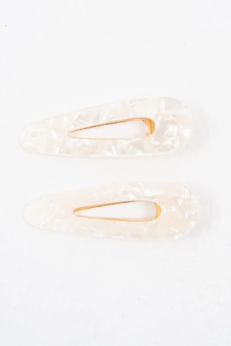 White Resin Detail Crocodile Pack of 2 Barrettes - Carolena