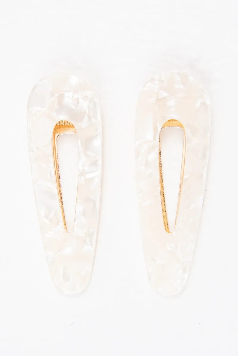 White Resin Detail Crocodile Pack of 2 Barrettes - Carolena