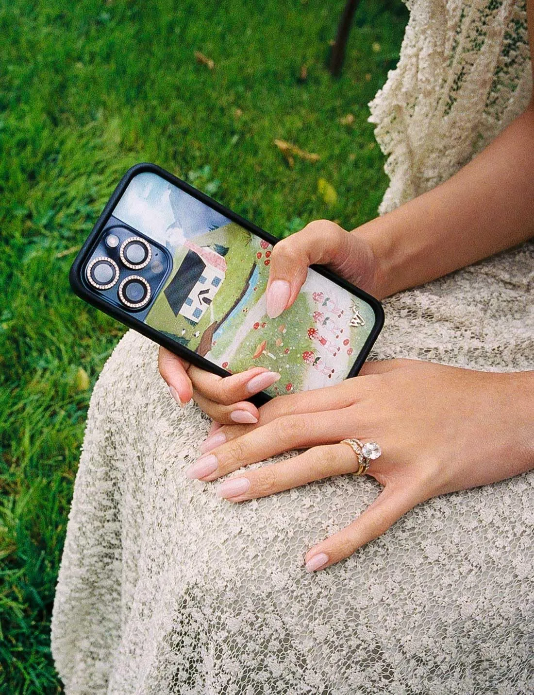 Wildflower Cases - Compatible with Apple iPhone 15 Pro | Protective Black Bumper, 4ft Drop Test Certified, Women Owned Small Business | Nara Smith Collab - Cottage Nature Green Dainty Trendy Cute
