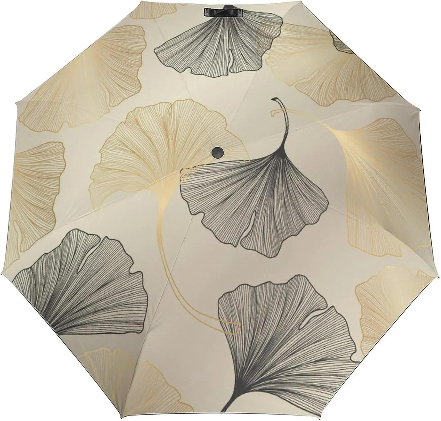 Windproof Travel Umbrellas for Rain,Luxury Gold Ginkgo Leaves Durable & Compact Umbrella-Waterproof Canopy for Backpack, Purse, Portable, Umbrella for Travel