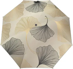 Windproof Travel Umbrellas for Rain,Luxury Gold Ginkgo Leaves Durable & Compact Umbrella-Waterproof Canopy for Backpack, Purse, Portable, Umbrella for Travel