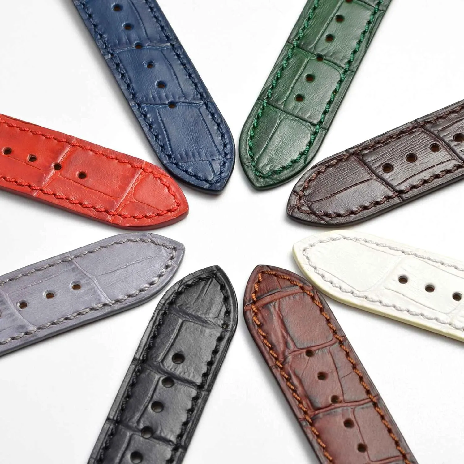 WOCCI 22mm Watch Band, Italian Leather, Embossed Alligator Grain, Silver Buckle (Brown)