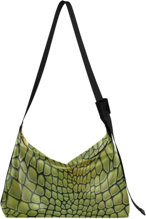 Women Boho Bag Green Alligator Skin Nature Shoulder Bag PU Leather Pouch Crossbody Bag Large Tote Handbag For Quick Getaway Weekend Holiday Valentines Gift