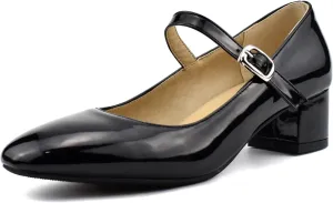 Women Closed Toe Low Heel Mary Janes Patent Leather Mid Block Heeled Casual Dressy Office Pumps Shoes
