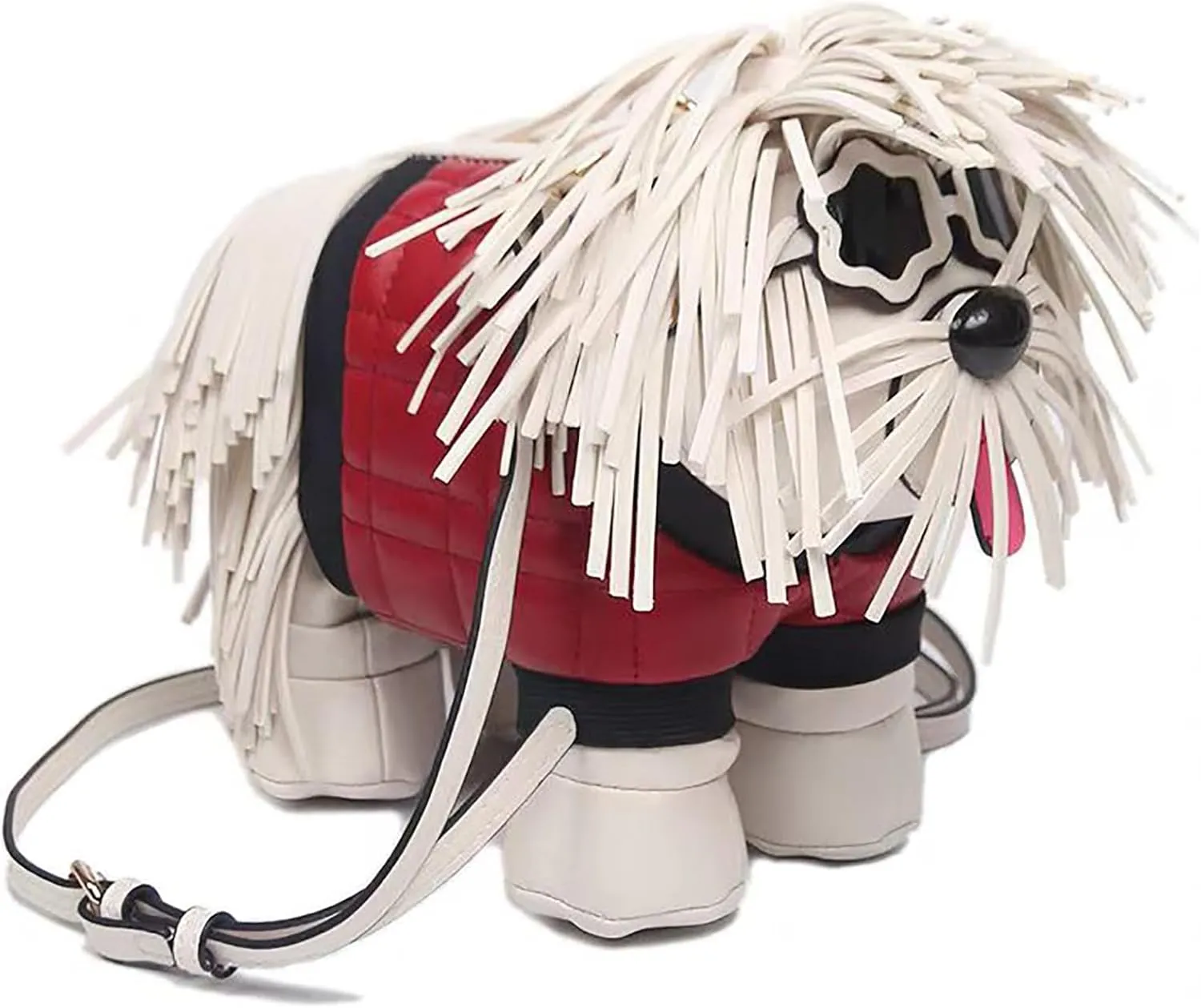 Women Fun Dog Shaped Crossbody Shoulder Bag Handbag PU Leather Unique Novelty Dog Shaped Purse