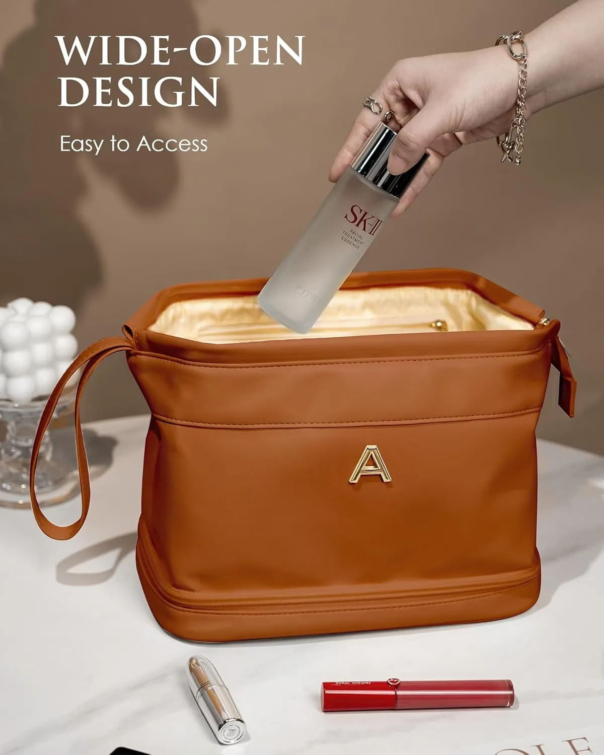 Women Gifts, Personalized Makeup Bag, Monogrammed Gifts, Initial Double Layer Cosmetic Bag with Makeup Brush Organizer, Travel Toiletry Bag, Gifts for Friends Female Mom, Teen Girl Gifts