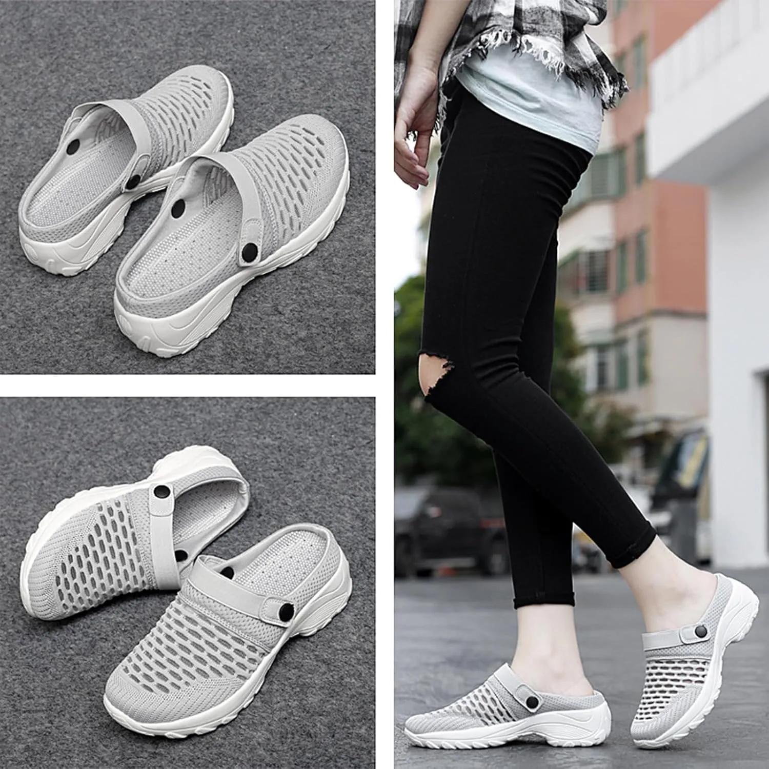 Women Orthopedic Clogs Comfortable Lightweight Slip On Shoes with Air Cushion Support to Reduce Back and Knee Pressure Mesh Sandals Slippers