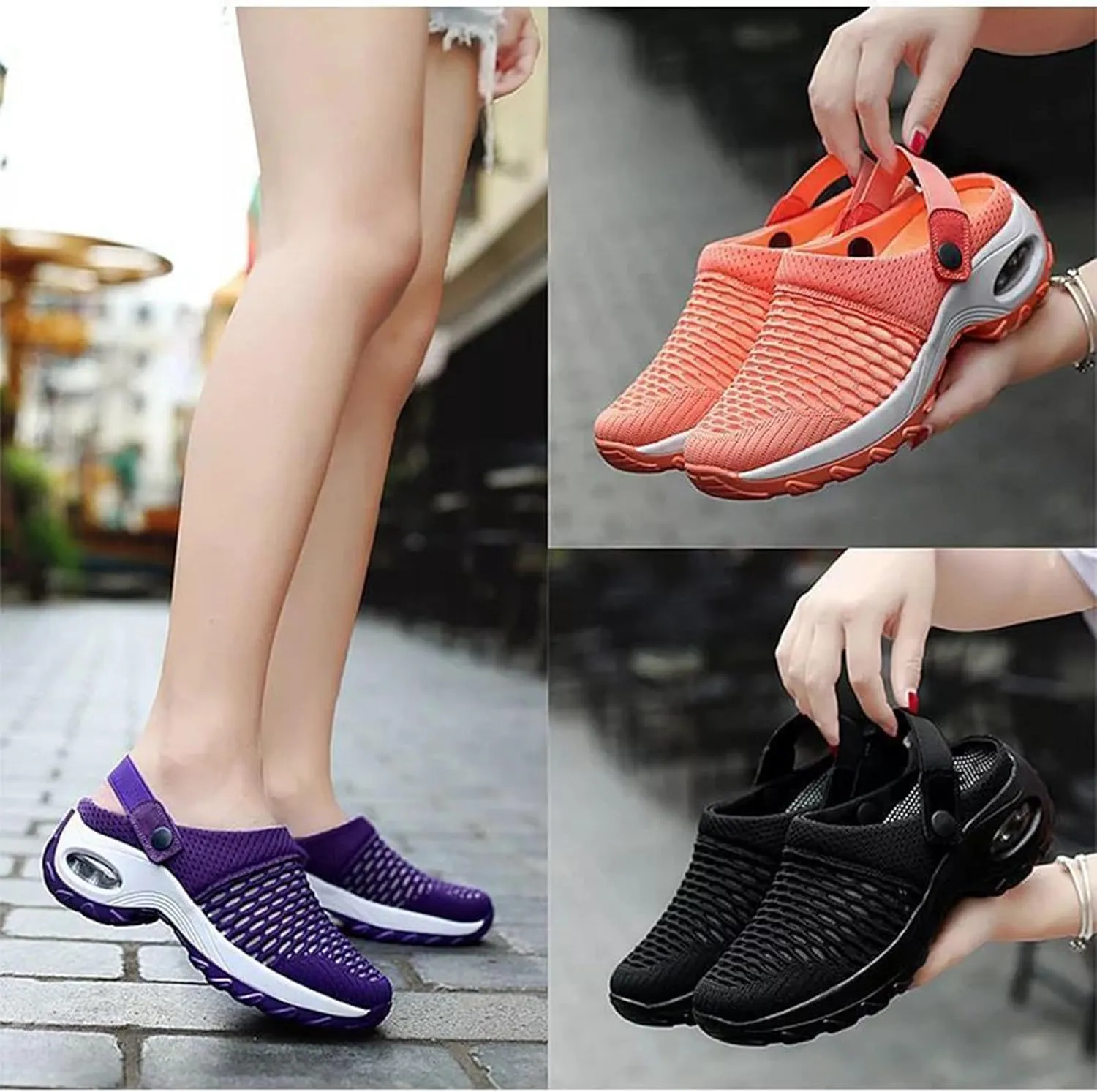 Women Orthopedic Clogs Comfortable Lightweight Slip On Shoes with Air Cushion Support to Reduce Back and Knee Pressure Mesh Sandals Slippers