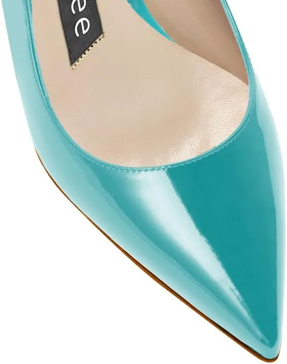 Women's 2 Inch Slingback Pointed Toe Slip On Patent Leather Buckle Strap Kitten Low Heel Sandals Dress Shoes Prom