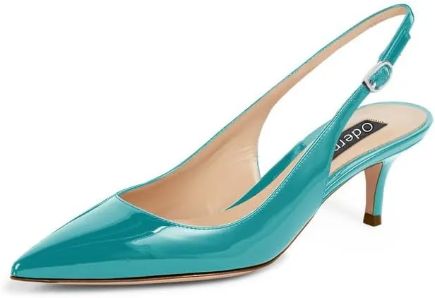 Women's 2 Inch Slingback Pointed Toe Slip On Patent Leather Buckle Strap Kitten Low Heel Sandals Dress Shoes Prom