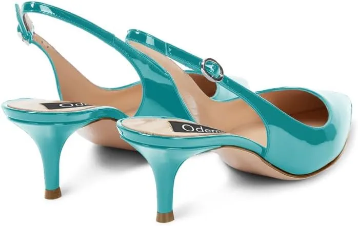 Women's 2 Inch Slingback Pointed Toe Slip On Patent Leather Buckle Strap Kitten Low Heel Sandals Dress Shoes Prom