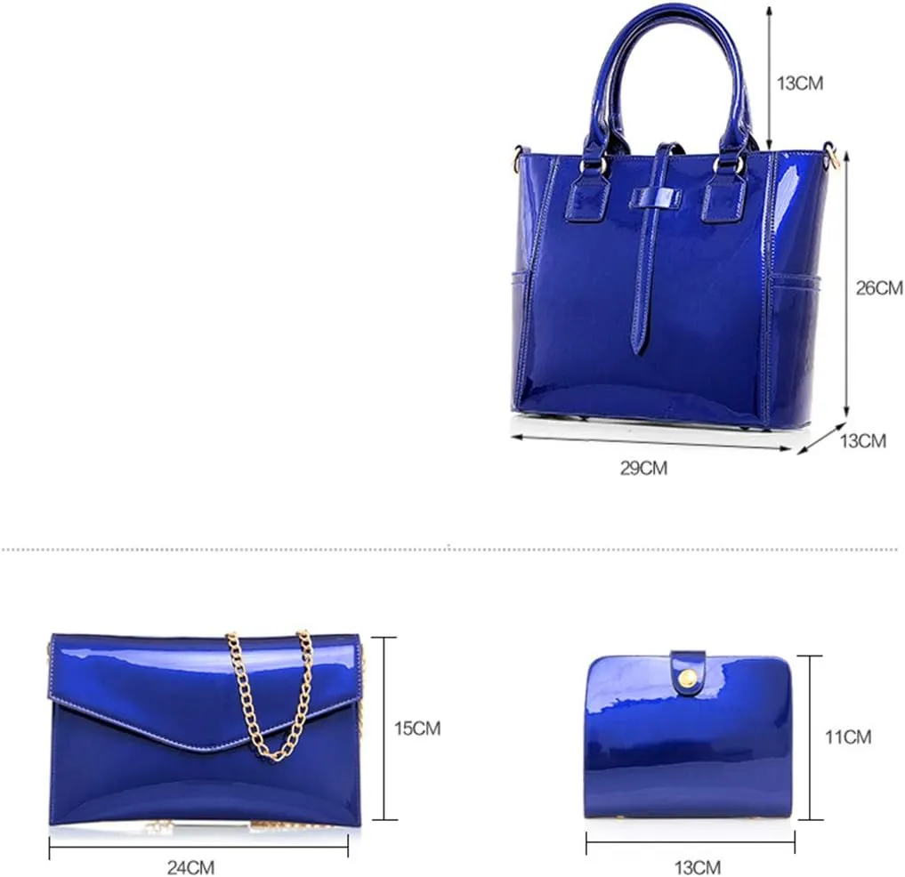 Women's 3pcs Handbags Patent Leather Fashion Shoulder Bag Large Capacity Handbag