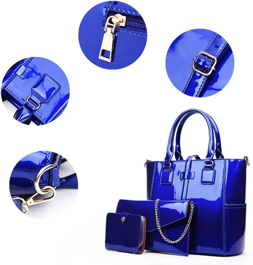 Women's 3pcs Handbags Patent Leather Fashion Shoulder Bag Large Capacity Handbag